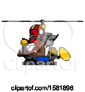 Poster, Art Print Of Red Football Player Man Flying In Gyrocopter Front Side Angle View