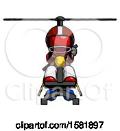 Poster, Art Print Of Red Football Player Man Flying In Gyrocopter Front View