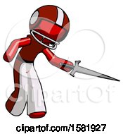 Poster, Art Print Of Red Football Player Man Sword Pose Stabbing Or Jabbing