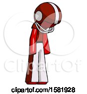 Poster, Art Print Of Red Football Player Man Depressed With Head Down Turned Right