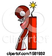 Red Football Player Man Leaning Against Dynimate Large Stick Ready To Blow