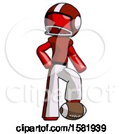 Poster, Art Print Of Red Football Player Man Standing With Foot On Football