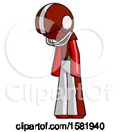 Poster, Art Print Of Red Football Player Man Depressed With Head Down Turned Left