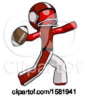Red Football Player Man Throwing Football