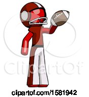 Poster, Art Print Of Red Football Player Man Holding Football Up