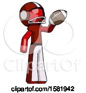 Red Football Player Man Holding Football Up