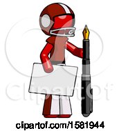 Poster, Art Print Of Red Football Player Man Holding Large Envelope And Calligraphy Pen