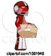 Red Football Player Man Holding Package To Send Or Recieve In Mail