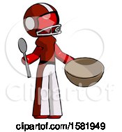 Poster, Art Print Of Red Football Player Man With Empty Bowl And Spoon Ready To Make Something