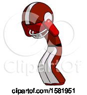 Poster, Art Print Of Red Football Player Man With Headache Or Covering Ears Turned To His Left