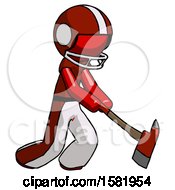 Poster, Art Print Of Red Football Player Man Striking With A Red Firefighters Ax