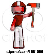 Poster, Art Print Of Red Football Player Man Holding Up Red Firefighters Ax