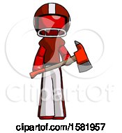 Poster, Art Print Of Red Football Player Man Holding Red Fire Fighters Ax