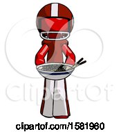 Poster, Art Print Of Red Football Player Man Serving Or Presenting Noodles