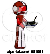 Poster, Art Print Of Red Football Player Man Holding Noodles Offering To Viewer