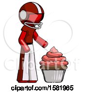 Poster, Art Print Of Red Football Player Man With Giant Cupcake Dessert