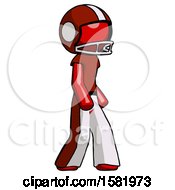 Poster, Art Print Of Red Football Player Man Walking Turned Right Front View
