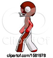 Poster, Art Print Of Red Football Player Man Walking Left Side View