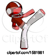 Poster, Art Print Of Red Football Player Man Ninja Kick Right
