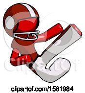 Poster, Art Print Of Red Football Player Man Flying Ninja Kick Right