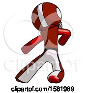 Poster, Art Print Of Red Football Player Man Karate Defense Pose Left