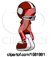 Red Football Player Man Kneeling Angle View Right