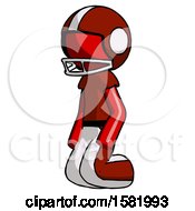 Red Football Player Man Kneeling Angle View Left