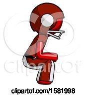 Poster, Art Print Of Red Football Player Man Squatting Facing Right