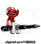 Poster, Art Print Of Red Football Player Man Riding A Pen Like A Giant Rocket