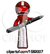 Poster, Art Print Of Red Football Player Man Posing Confidently With Giant Pen