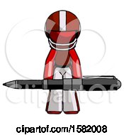 Poster, Art Print Of Red Football Player Man Weightlifting A Giant Pen