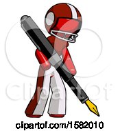 Poster, Art Print Of Red Football Player Man Drawing Or Writing With Large Calligraphy Pen