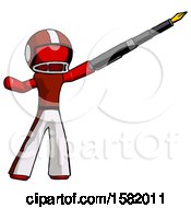 Poster, Art Print Of Red Football Player Man Pen Is Mightier Than The Sword Calligraphy Pose