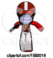 Poster, Art Print Of Red Football Player Man Looking Down Through Magnifying Glass