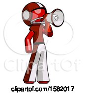 Poster, Art Print Of Red Football Player Man Shouting Into Megaphone Bullhorn Facing Right