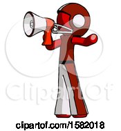 Poster, Art Print Of Red Football Player Man Shouting Into Megaphone Bullhorn Facing Left