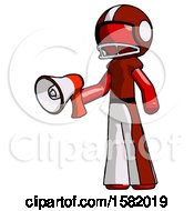 Poster, Art Print Of Red Football Player Man Holding Megaphone Bullhorn Facing Right