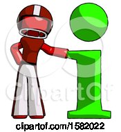 Poster, Art Print Of Red Football Player Man With Info Symbol Leaning Up Against It