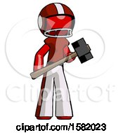 Poster, Art Print Of Red Football Player Man With Sledgehammer Standing Ready To Work Or Defend