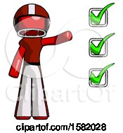 Red Football Player Man Standing By List Of Checkmarks