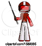 Poster, Art Print Of Red Football Player Man Standing Up With Ninja Sword Katana