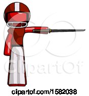 Poster, Art Print Of Red Football Player Man Standing With Ninja Sword Katana Pointing Right