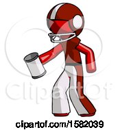Poster, Art Print Of Red Football Player Man Begger Holding Can Begging Or Asking For Charity Facing Left