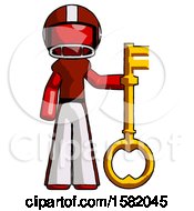 Poster, Art Print Of Red Football Player Man Holding Key Made Of Gold