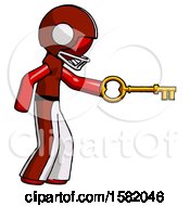 Poster, Art Print Of Red Football Player Man With Big Key Of Gold Opening Something