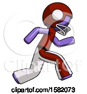 Poster, Art Print Of Purple Football Player Man Running Fast Right