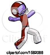 Poster, Art Print Of Purple Football Player Man Running Away In Hysterical Panic Direction Right