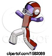 Poster, Art Print Of Purple Football Player Man Running Away In Hysterical Panic Direction Left