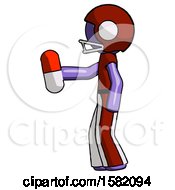 Poster, Art Print Of Purple Football Player Man Holding Red Pill Walking To Left