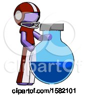 Poster, Art Print Of Purple Football Player Man Standing Beside Large Round Flask Or Beaker